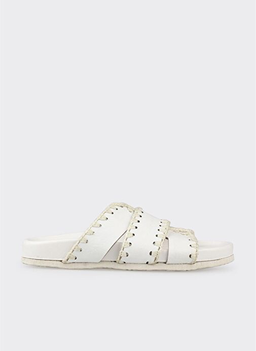 Beyaz Deri Kadın Düz Terlik - Görsel 2