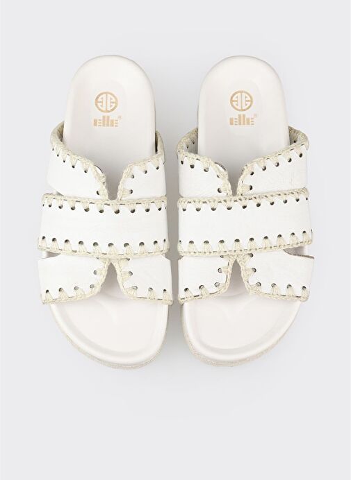 Beyaz Deri Kadın Düz Terlik - Görsel 5