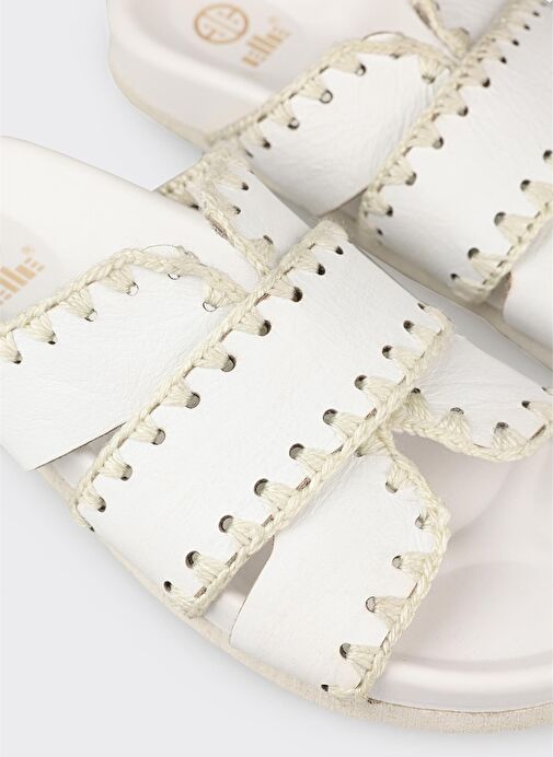 Beyaz Deri Kadın Düz Terlik - Görsel 6