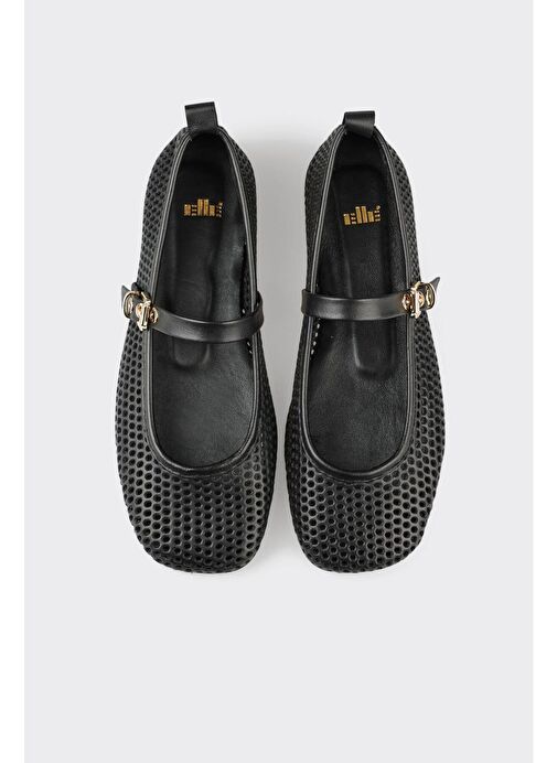 Elle Siyah Kadın Deri Babet GERMIN - Görsel 5