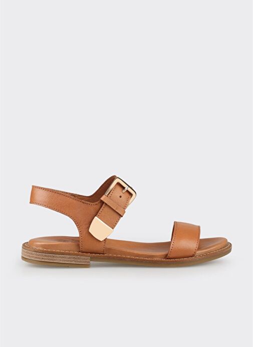 Taba Deri Kadın Düz Sandalet - Görsel 2