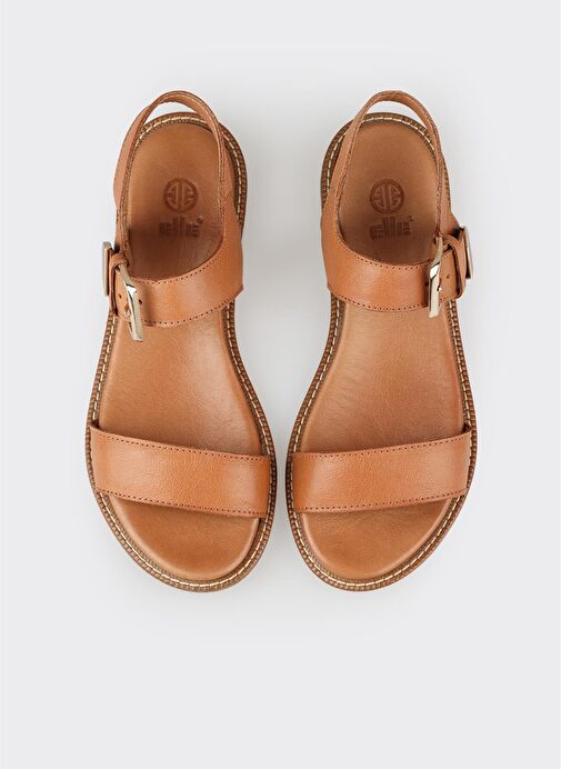 Taba Deri Kadın Düz Sandalet - Görsel 8