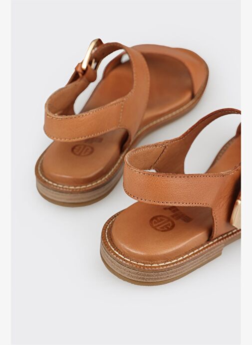 Taba Deri Kadın Düz Sandalet - Görsel 11