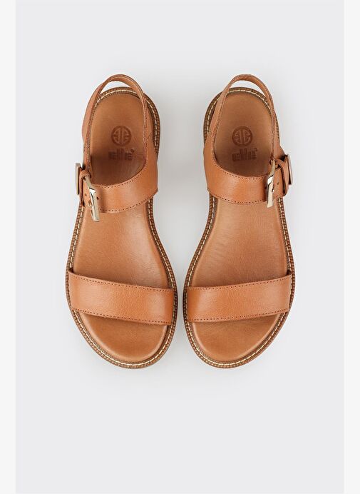 Taba Deri Kadın Düz Sandalet - Görsel 9