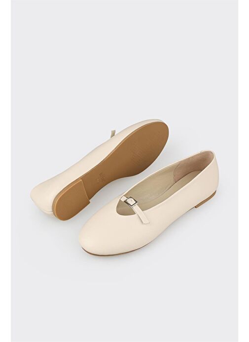 Ekru Deri Kadın Günlük Ayakkabı - Görsel 4