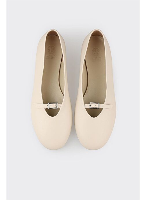 Ekru Deri Kadın Günlük Ayakkabı - Görsel 5