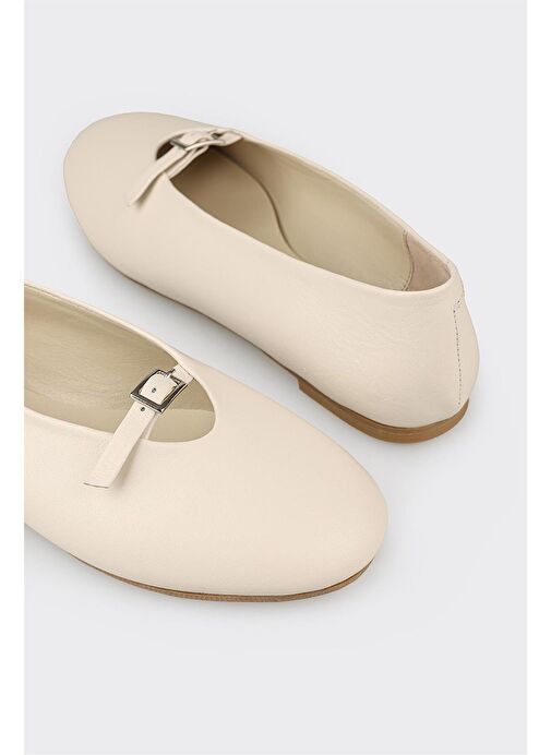 Ekru Deri Kadın Günlük Ayakkabı - Görsel 6