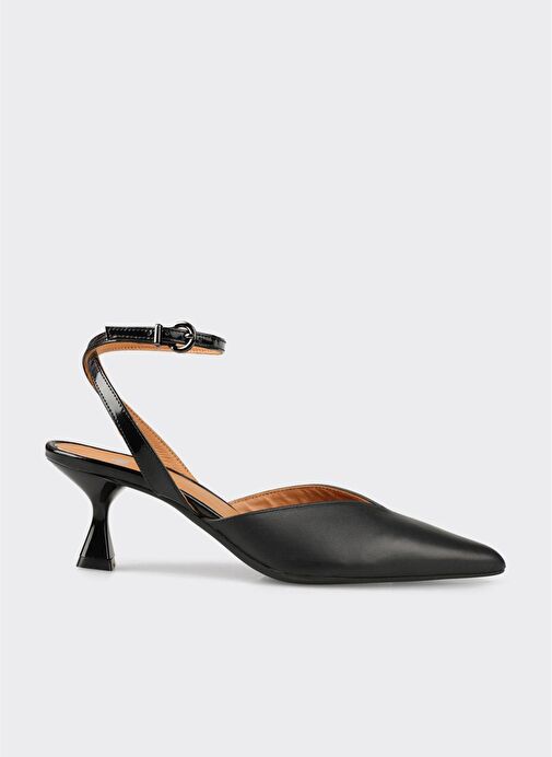 Siyah Deri Kadın Topuklu Ayakkabı - Görsel 2