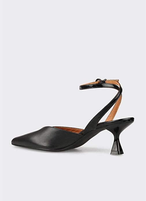 Siyah Deri Kadın Topuklu Ayakkabı - Görsel 4