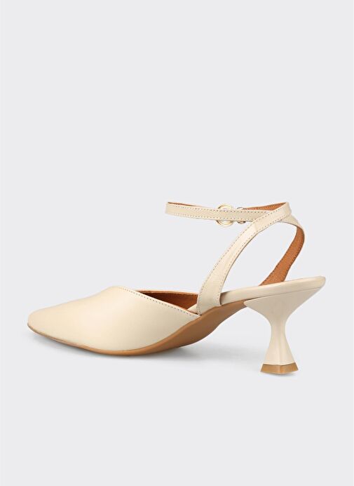 Ekru Deri Kadın Topuklu Ayakkabı - Görsel 4