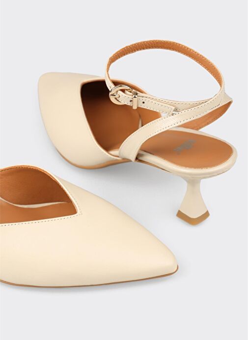 Ekru Deri Kadın Topuklu Ayakkabı - Görsel 5