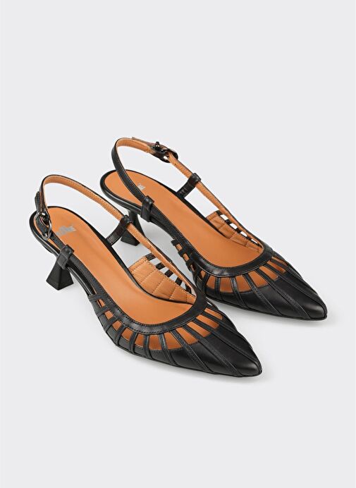 Siyah Deri Kadın Topuklu Ayakkabı - Görsel 3