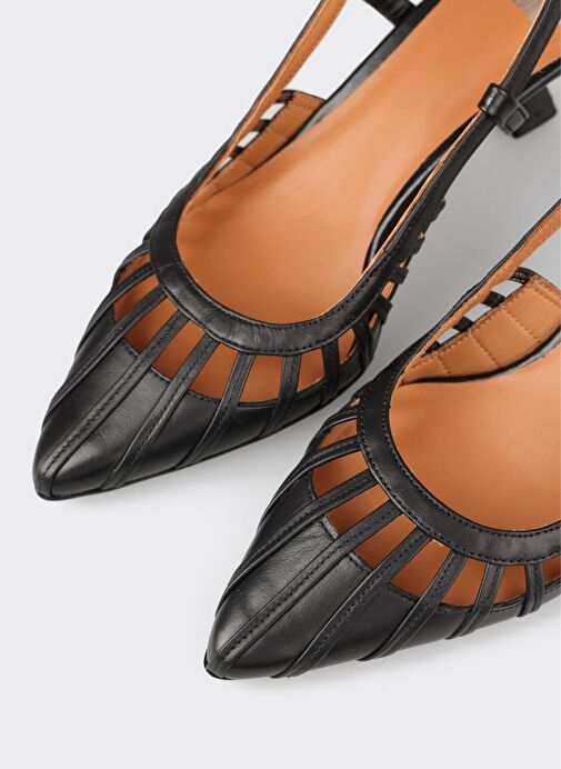 Siyah Deri Kadın Topuklu Ayakkabı - Görsel 5