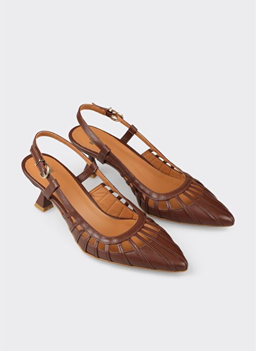 Kahve Deri Kadın Topuklu Ayakkabı - Görsel 3