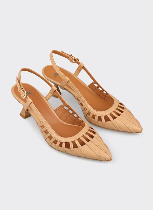 Naturel Deri Kadın Topuklu Ayakkabı - Görsel 3