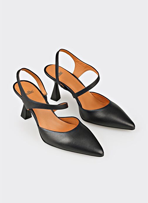Siyah Deri Kadın Topuklu Ayakkabı - Görsel 3