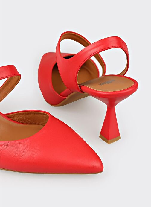 Kırmızı Deri Kadın Topuklu Ayakkabı - Görsel 5