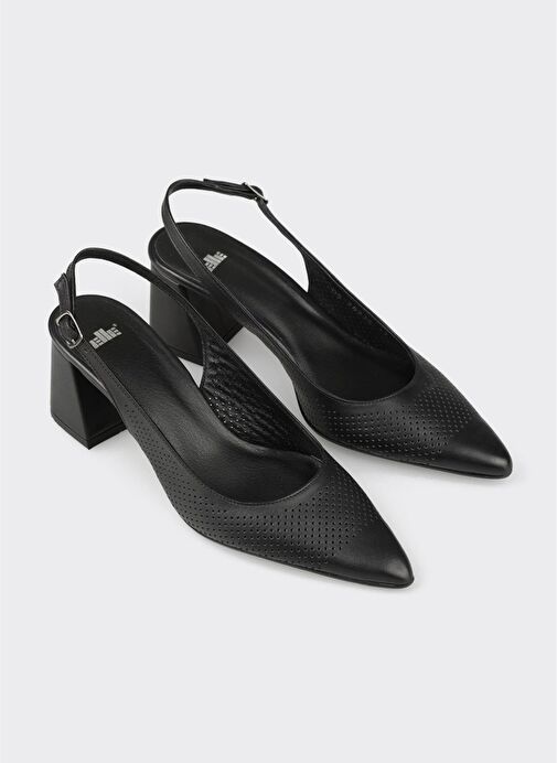 Siyah Deri Kadın Topuklu Ayakkabı - Görsel 3