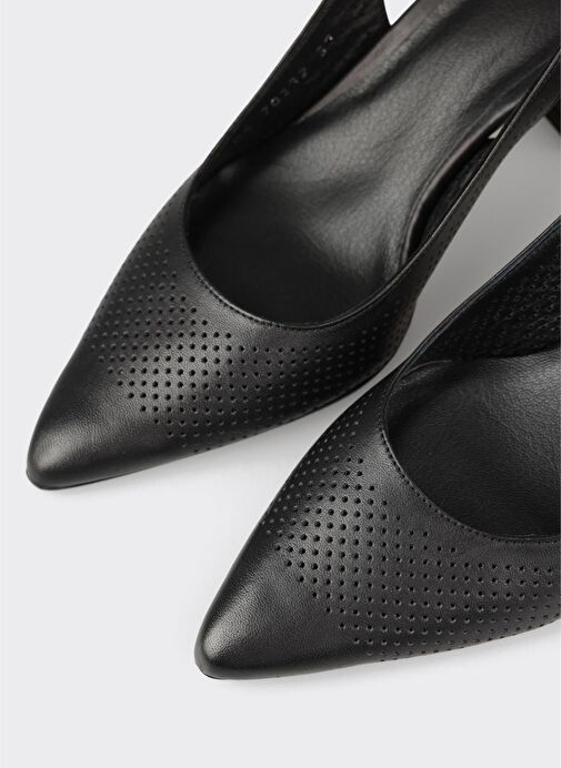 Siyah Deri Kadın Topuklu Ayakkabı - Görsel 5