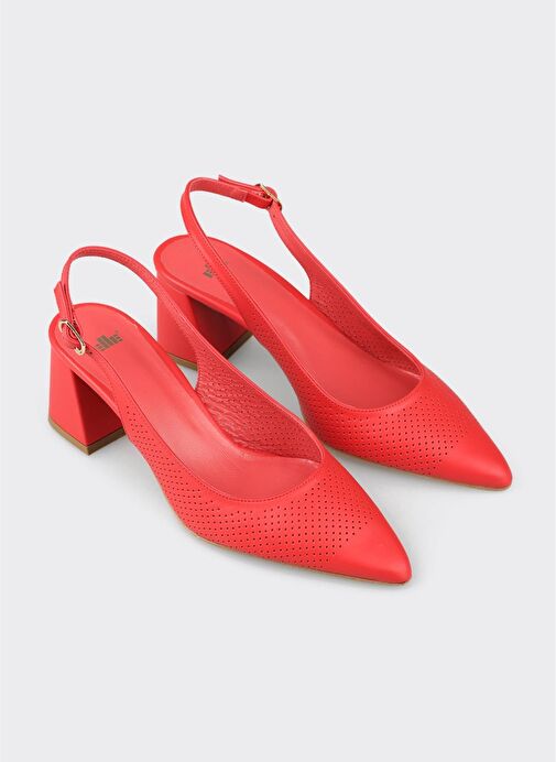 Kırmızı Deri Kadın Topuklu Ayakkabı - Görsel 3