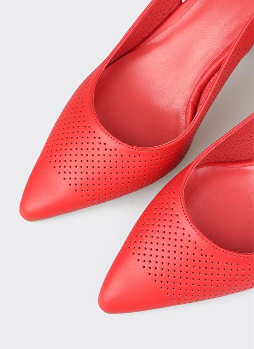 Kırmızı Deri Kadın Topuklu Ayakkabı - Görsel 5