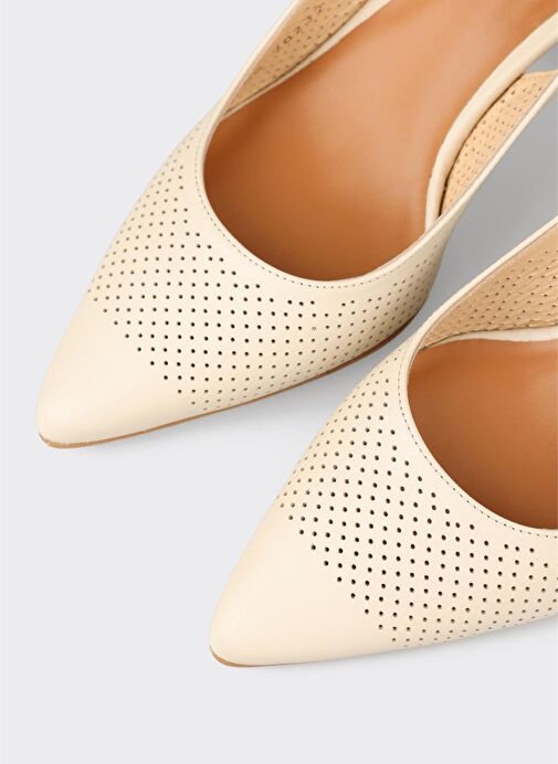 Ekru Deri Kadın Topuklu Ayakkabı - Görsel 5