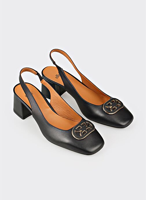Siyah Deri Kadın Topuklu Ayakkabı - Görsel 3