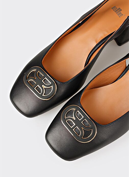 Siyah Deri Kadın Topuklu Ayakkabı - Görsel 5