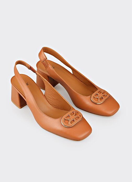 Taba Deri Kadın Topuklu Ayakkabı - Görsel 3