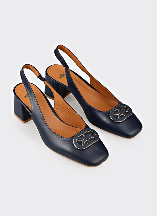 Lacivert Deri Kadın Topuklu Ayakkabı - Görsel 3