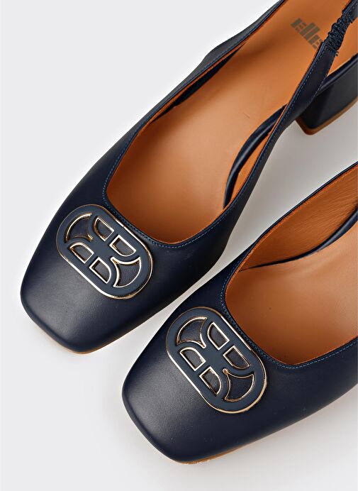 Lacivert Deri Kadın Topuklu Ayakkabı - Görsel 5