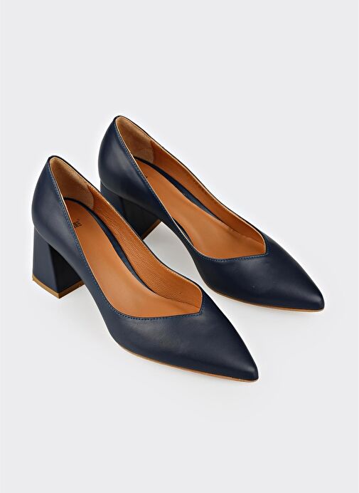 Lacivert Deri Kadın Stiletto - Görsel 3