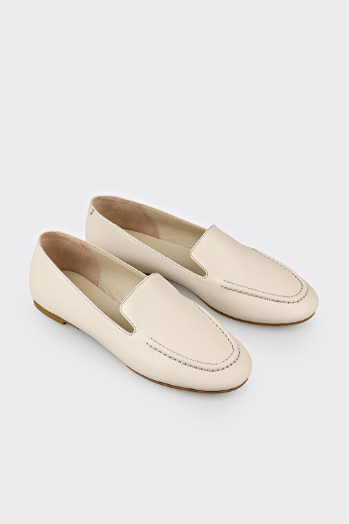 Bej Deri Kadın Günlük Ayakkabı - Görsel 3