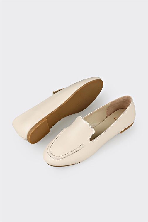 Bej Deri Kadın Günlük Ayakkabı - Görsel 4