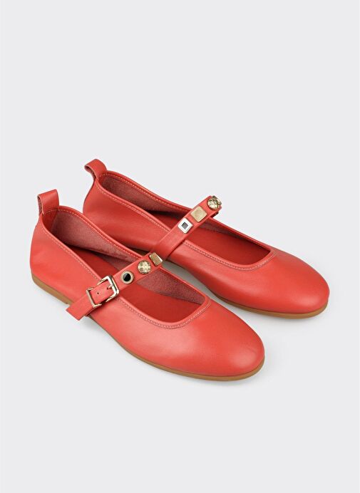 Kırmızı Deri Kadın Günlük Ayakkabı - Görsel 3