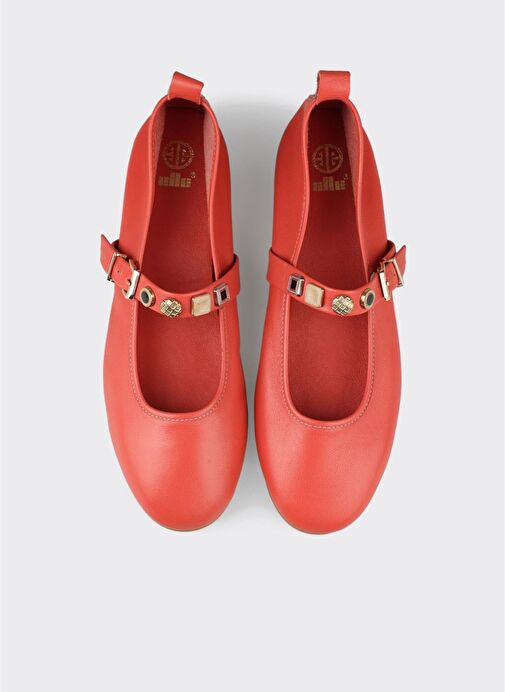 Kırmızı Deri Kadın Günlük Ayakkabı - Görsel 5