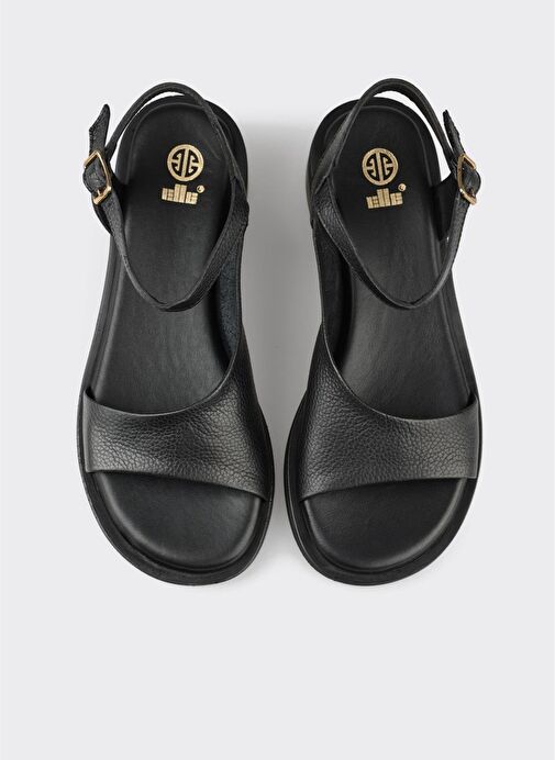 Siyah Deri Kadın Düz Sandalet - Görsel 5