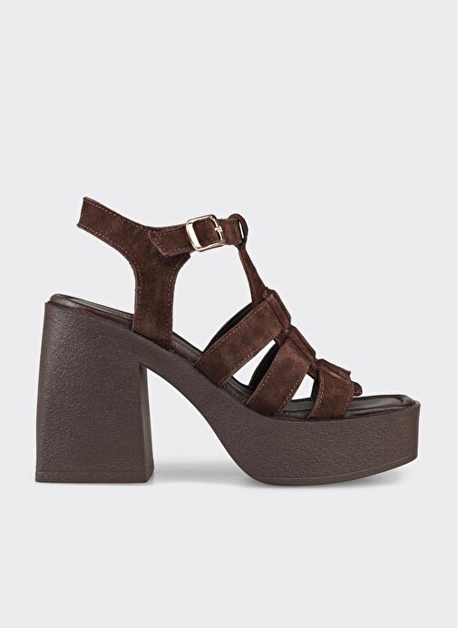 Kahve Deri Kadın Topuklu Sandalet - Görsel 2