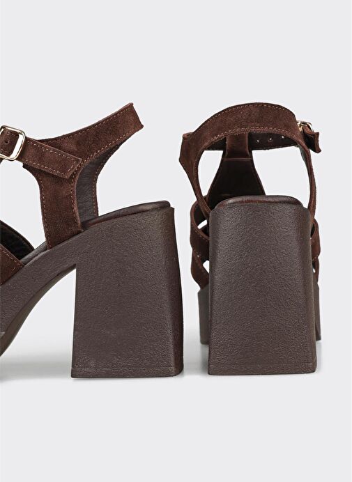 Kahve Deri Kadın Topuklu Sandalet - Görsel 5