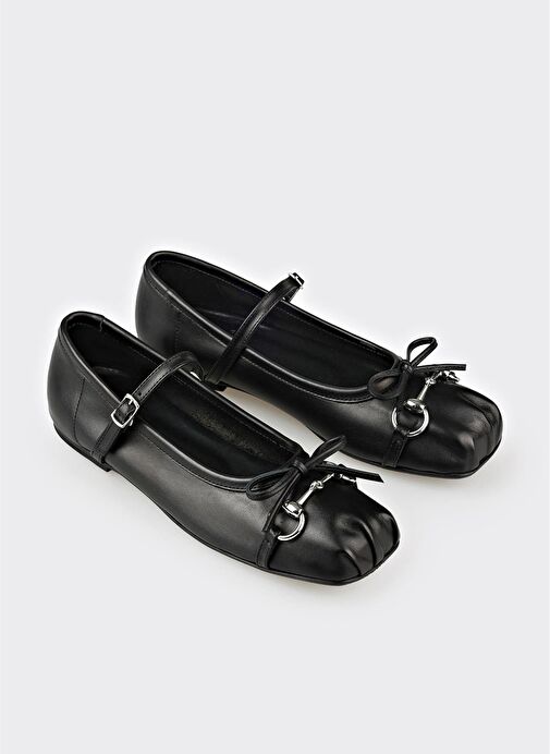 Siyah Deri Kadın Günlük Ayakkabı - Görsel 3