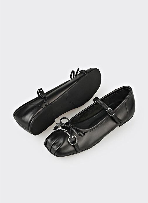 Siyah Deri Kadın Günlük Ayakkabı - Görsel 4
