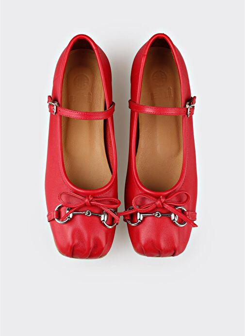 Kırmızı Deri Kadın Günlük Ayakkabı - Görsel 5