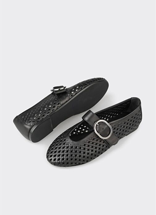 Siyah Deri Kadın Günlük Ayakkabı - Görsel 4