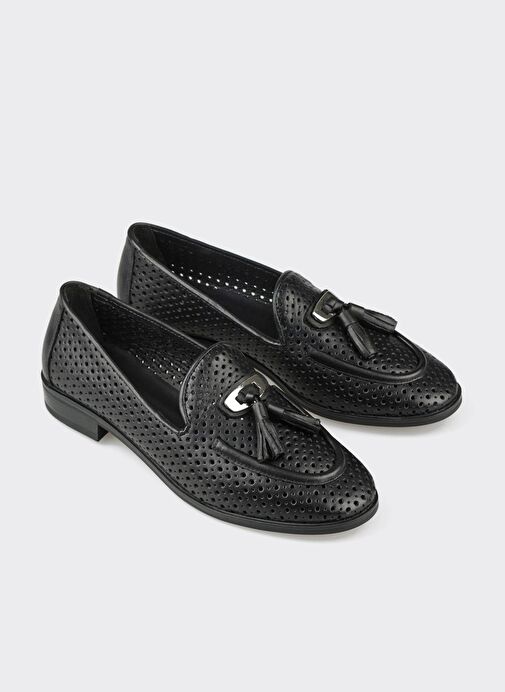 Siyah Deri Kadın Günlük Ayakkabı - Görsel 3