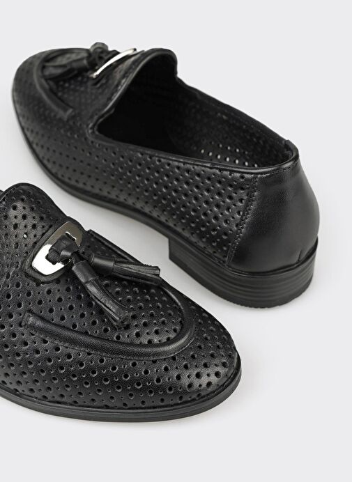 Siyah Deri Kadın Günlük Ayakkabı - Görsel 6