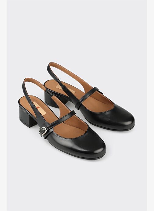 Siyah Deri Kadın Topuklu Ayakkabı - Görsel 3