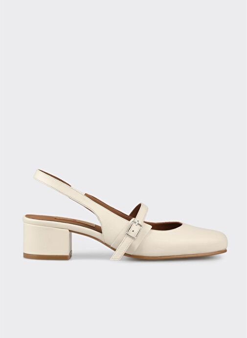 Bej Deri Kadın Topuklu Ayakkabı - Görsel 2