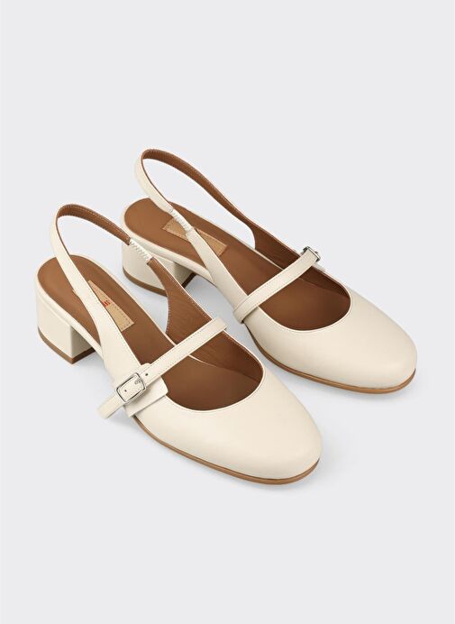 Bej Deri Kadın Topuklu Ayakkabı - Görsel 3