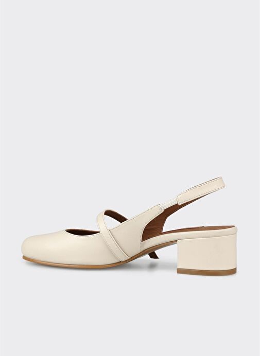 Bej Deri Kadın Topuklu Ayakkabı - Görsel 4
