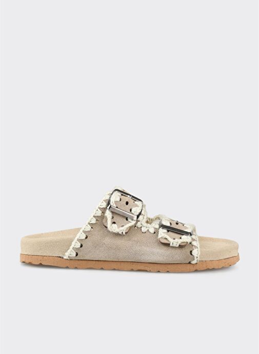 Bej Deri Kadın Düz Terlik - Görsel 2